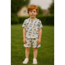 Erkek Çocuk Dino %100 Pamuk Kısa Kollu Pijama Takımı (3-4 Yaş 8-9 Yaş)