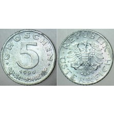 Banknoting Avusturya 5 Groschen 1990 Çinko Çil(-) Kondisyon.