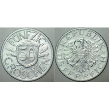 Banknoting Avusturya 50 Groschen 1952 Alüminyum. Çilaltı Kondisyon.