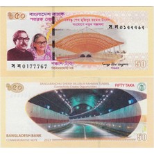 Banknoting Bangladeş 50 Taka Hatıra Para 2023 Mujibur Rahman Tüneli Açılışı Anısına. Çil Kondisyon.