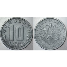 Banknoting Avusturya 10 Groschen 1949 Çinko.