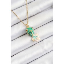 316L Çelik Zincir Yeşil Balık Model Gold Renk Kadın Kolye