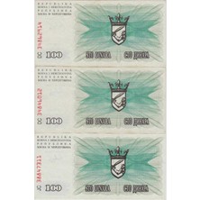 Banknoting Bosna Hersek 100 Dinar 1992. Iç Savaş Dönemi. Çok Çok Temiz Kondisyon.