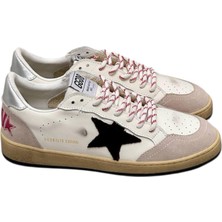 Women’s Golden Goose Mountain - Sneakers Black Star Red Detailed Lace-Up Shiny Grey Back Ankle
