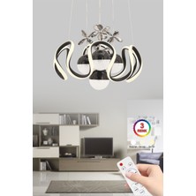 Istanbul Avize Mina 4'lü Siyah Kumandalı Lüx LED Modern 3 Renk Ledli Kristal Taşlı Avize