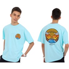 Erkek Çocuk Friend Yazı Önü Arkası Desenli Açık Mavi Oversize Tişört