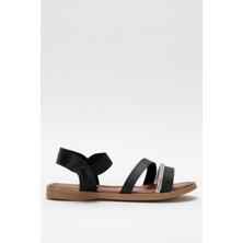 Kadın Taş Bantlı Sandalet Ayakkabı Siyah