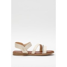 Kadın Taş Bantlı Sandalet Ayakkabı Krem