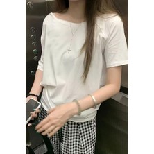 Beyaz Basic Düşük Omuz Kısa Kol T-Shirt