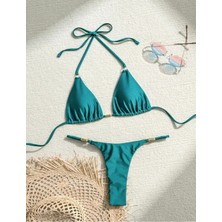 Vısıon Yeşil Tanga Kesim Özel Kumaş Luxury Desıgn Bikini Seti