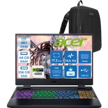 Acer Nitro 5 AN517-55- Intel  I7-12650H 48GB Ddr5 256GB SSD 8GB/RTX4060 140W IPS 17.3" 144Hz Full Hd Freedos Gaming Laptop NHQLFEY004F16+ZETTAÇANTA