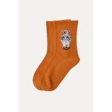 Katia & Bony Kız Çocuk Teddy Desenli Lastiksiz Modal Soket Çorap Turuncu