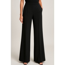 Kadın Yüksek Bel Yırtmaç Detaylı Gizli Fermuarlı Palazzo Pantolon