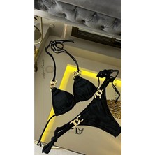 Black New Desıgn Kesim ve Gold Zincir Detaylı Luxury Bikini Seti
