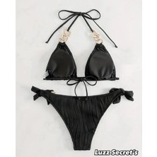 Black New Desıgn Kesim ve Gold Zincir Detaylı Luxury Bikini Seti