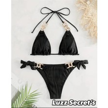 Black New Desıgn Kesim ve Gold Zincir Detaylı Luxury Bikini Seti