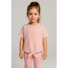 Luess Kız Çocuk Pembe %100 Pamuk Baskılı Tişört (3-4 Yaş 8-9 Yaş)
