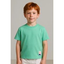 Luess Unisex Çocuk %100 Pamuklu Basic Tişört - Mint (3-4 Yaş 8-9 Yaş)