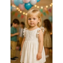 Kız Çocuk Beyaz Güpürlü Elbise Beyaz
