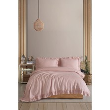 Elart Lily Yatak Seti %100 Pamuk 3 Parça Pudra Renkli Fırfırlı Desenli Çift Kişilik 200 x 220 cm