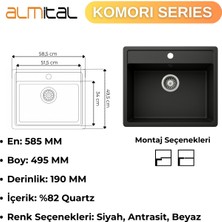 Granit Evye Komorı Series Black 58,5X49,5 (Siyah)