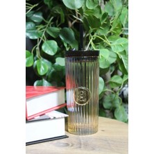 Pipetli Cam Bardak Tekli Pinterest Model  Siyah 450 ml