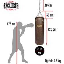 Excalibur Klasik Boks Torbası 120 x 35 cm Kahve