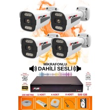 Fury 4 Lü Sesli 6 Warm LED Gece Renkli Görüş Su Geçirmez Güvenlik Kamerası Seti 500GB