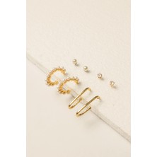 Modex Dörtlü Gold Inci Küpe Seti