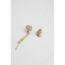 Modex Altın Rengi Zirkon Taşlı Kelebek Figürlü Küpe