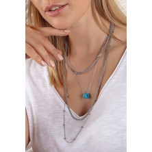 Modex Gümüş Rengi Boncuk Detaylı Çoklu Kolye