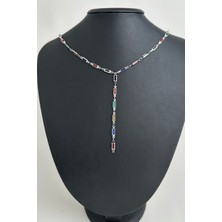 Renkli Ince Dikdörtgen Dekolte Y Kolye (56CM)