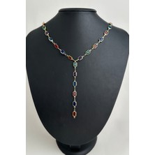 Renkli Dikdörtgen Taşlı Dekolte Y Kolye (56CM)