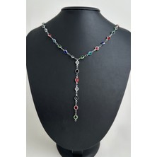 Yuvarlak Renkli Taşlı Crop Dekolte Y Kolye (56CM)