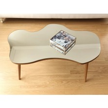 Faw Decor Aynalı Ahşap Ceviz Orta Sehpa Doğal Ağaç Ayaklı Modern Cam Tablalı Orta Sehpa