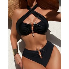 Black Çapraz Tasarım 2025 Desıgn Yüksek Bel Gold Aksesuar Detaylı Luxury Bikini
