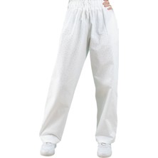 Kız Çocuk Taş Detaylı Beli Lastikli Cepli Ekru Renk Oversize Pantolon