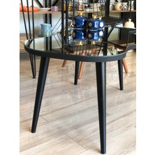 Faw Decor Aynalı Ahşap Siyah Orta Sehpa Doğal Ağaç Ayaklı Modern Cam Tablalı Orta Sehpa