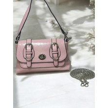 Kadın Pembe Yumuşak Deri Cüzdan Detaylı Kaliteli Şık El ve Omuz Zincir Detaylı Askılı Çapraz Çanta