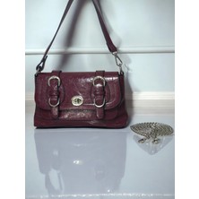 Kadın Bordo Yumuşak Deri Cüzdan Detaylı Kaliteli Şık El ve Omuz Zincir Detaylı Askılı Çapraz Çanta