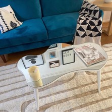 Faw Decor Aynalı Ahşap Beyaz Orta Sehpa Doğal Ağaç Ayaklı Modern Cam Tablalı Orta Sehpa