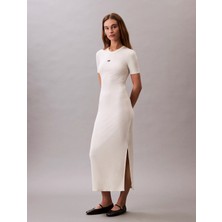 Calvin Klein Jeans A - Modal Rıb Ss Dress Kadın Beyaz Elbise LV044C902G-PBA