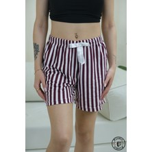 Lila Çizgi Desenli Şort Kadın Pijama Altı