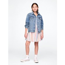 Gap Kız Çocuk Çok Renkli Keten Karışımlı Çizgili Elbise