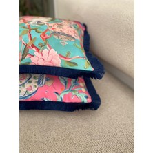 Maymun Desenli Çift Taraflı Saçaklı 2li Dekoratif Kırlent Kılıfı Seti - 43X43CM- Kırlent Kılıfı Seti