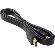 Düz Siyah 1.5 Metre Flat Yassı Gold Uçlu HDMI Kablo