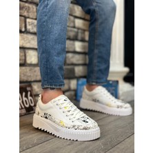 ET0801 Yüksek Taban Sarı Siyah Desenli Erkek Spor Ayakkabı