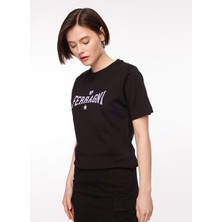Chiara Ferragni Bisiklet Yaka Baskılı Siyah Kadın T-Shirt 75CBHT03