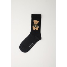 Teddy Desenli Soket Çorap Siyah