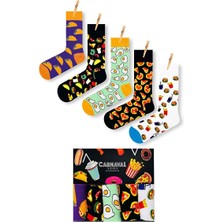5'li Fast Food -2 Desenli Renkli Çorap Kutusu